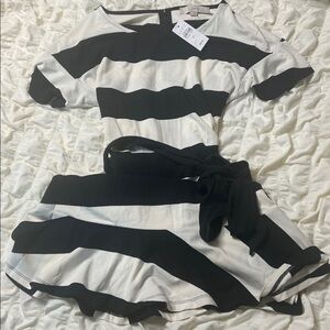 LOFT Monochrome Striped Dress with Belt